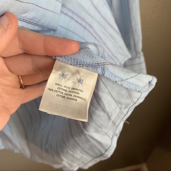 Anthropologie Maeve Blue Pinstriped Pleated Waist Button Down Shirt Size 0 - Picture 6 of 7